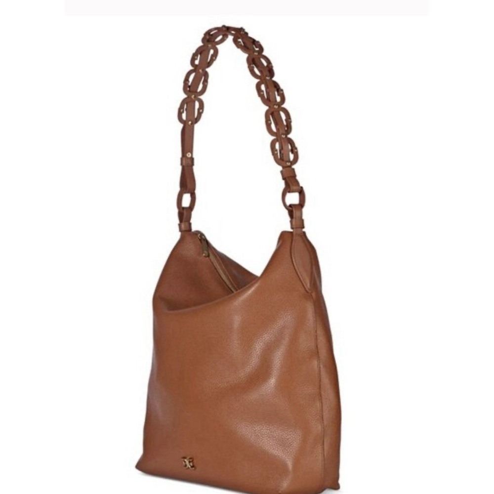 Sam Edelman Hobo Bag Bay Large Genuine Leather‎ Chainlink Shoulder Caramel/Brown